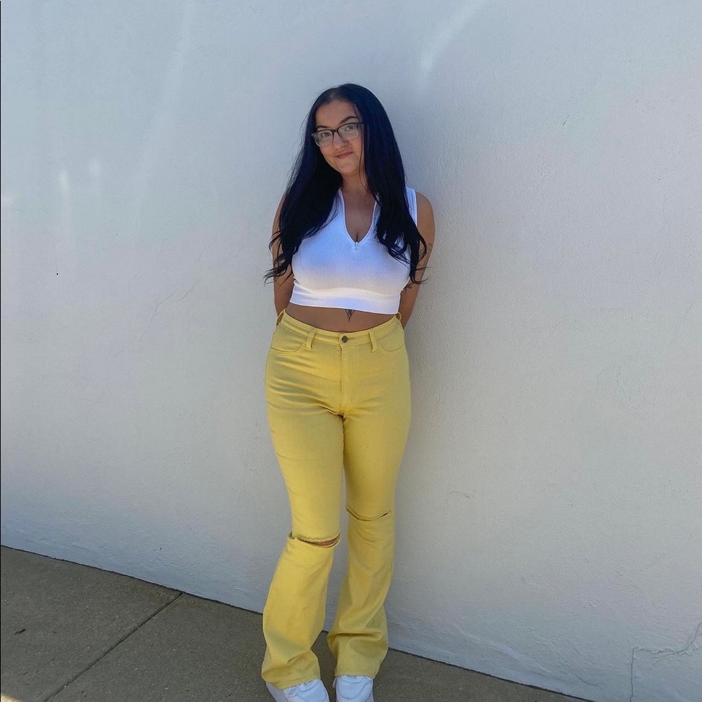 Fashion Nova Yellow Ripped Jeans